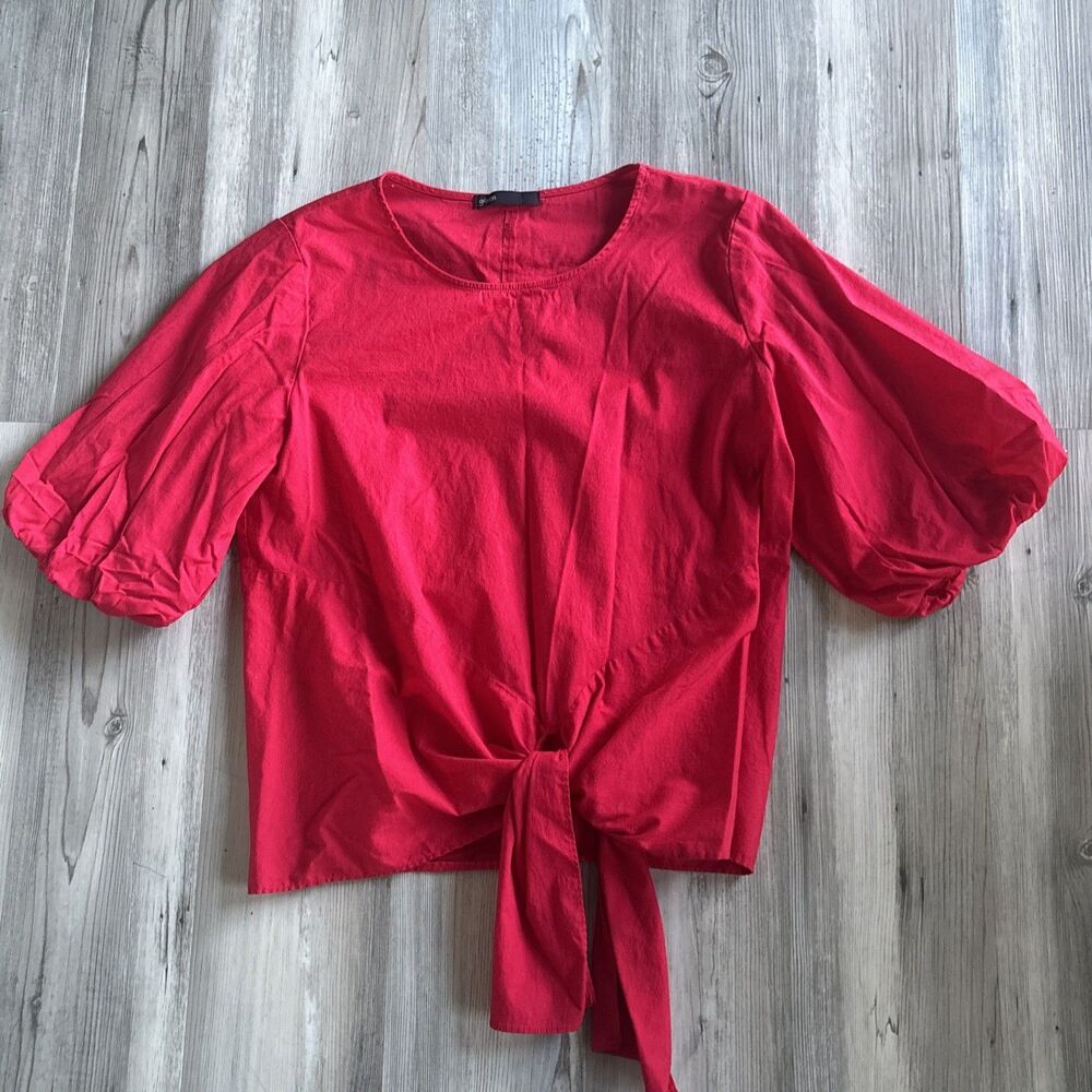 Gibson Red Puff Sleeve Tie Blouse Red Women’s Size Large